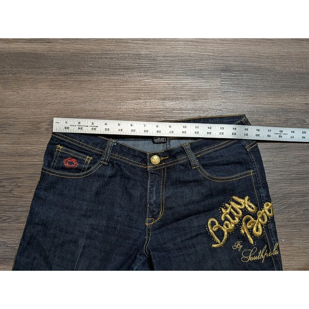 Southpole x Betty Boop Jeans Womens 9 Dark Wash Embroidered Pocket Flare Y2K